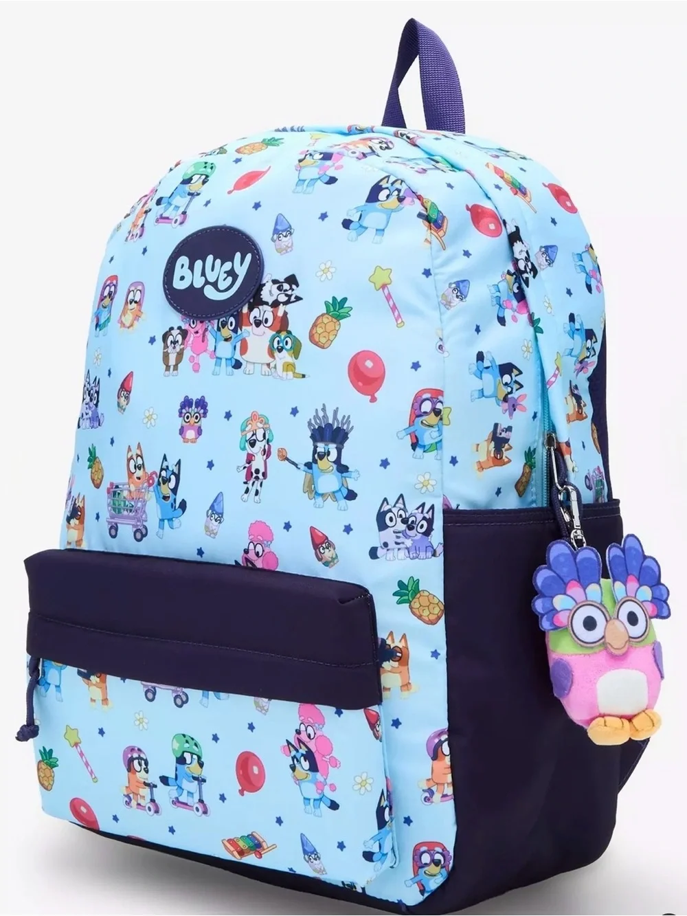 Bluey Friends Chattermax Light Blue Full Size Backpack with Owl Keychain- New